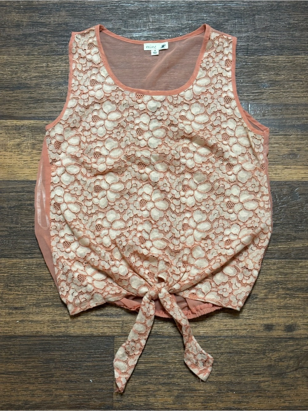 mine Peach Lace Tie-Front Tank Top